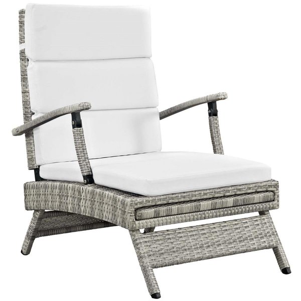 Patio Trasero Envisage Chaise Outdoor Patio Wicker Rattan Lounge Chair, Light Gray White PA1732635